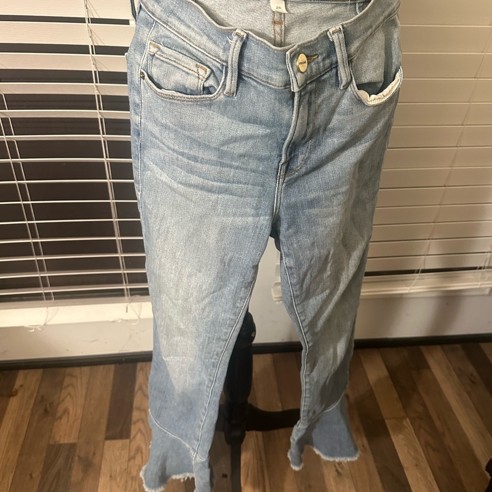Frame Denim Women's , skinny, Ruffle Leg Jeans - light blue.